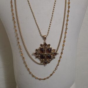 Elegant Gold and Brown Multi-Layer Necklace